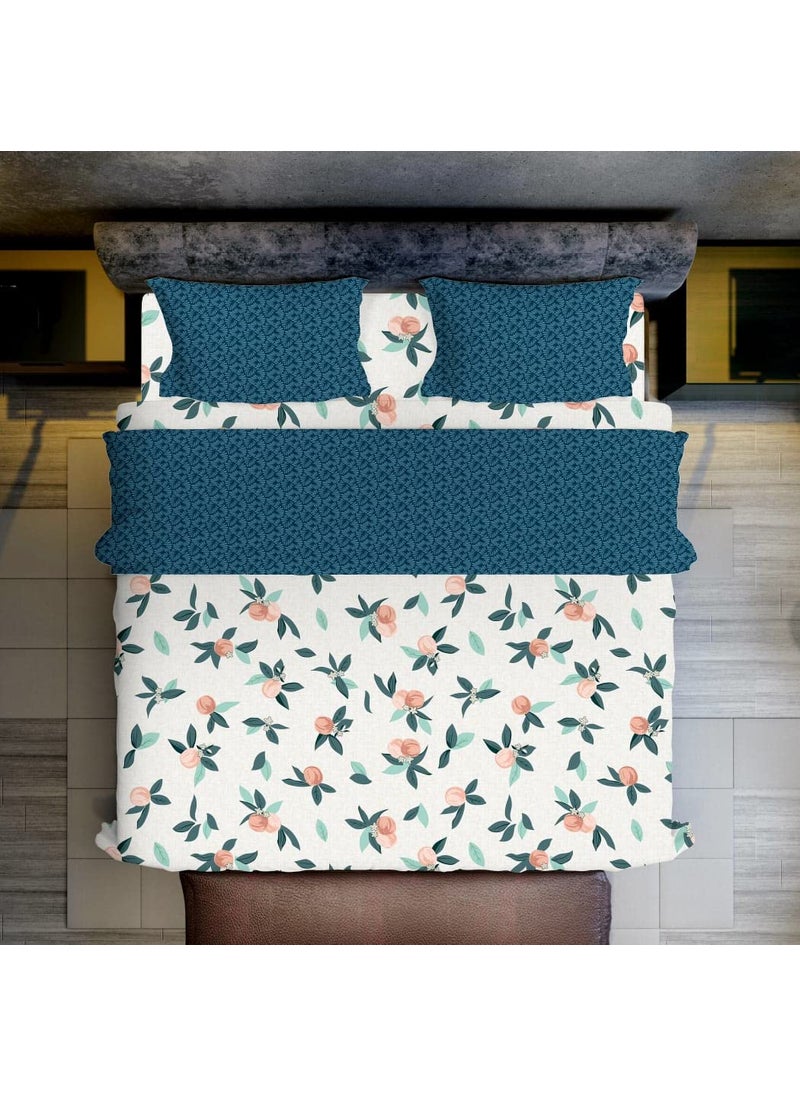 Furnistitchs Premium Glace Cotton Double Super King Size Bedsheet with 2 Pillow Covers 108 x 108 275 x 275 cm Contrast Pillows Teal Blue Buds