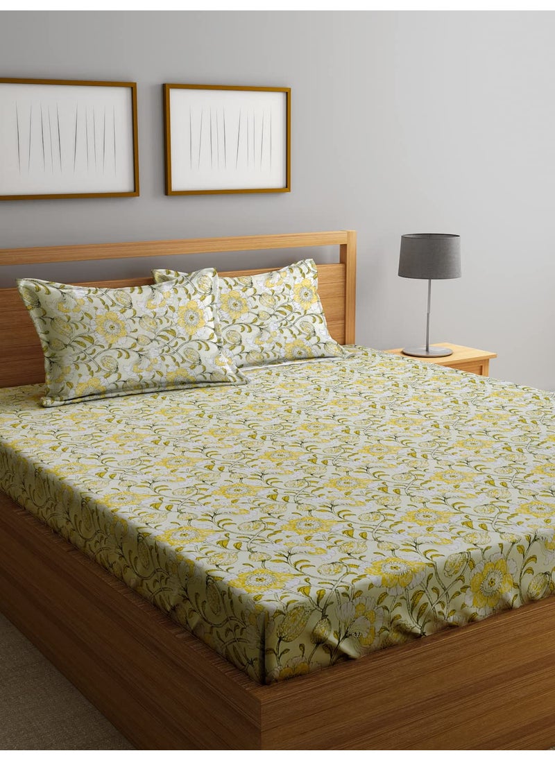 Ambra Linens 180TC Premium Bed Sheet Bed Sheet Double Bed 100 Cotton Bed Sheet Soft Smooth Flat Sheets Bed Sheet for AllSeason Use 1 Bedsheet and 2 Pillowcases Queen
