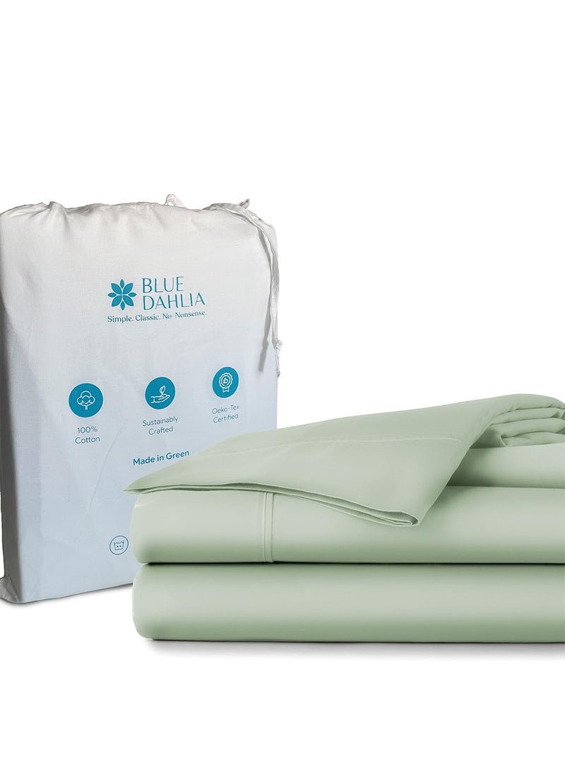 Blue Dahlia 100 Cotton King Size Elastic Fitted Sheet Set Up to 12 Deep Pocket 200TC 1 Fitted Set 72 x 78 2 Pillow 18x28 Oeko TEX Certified Sage Green
