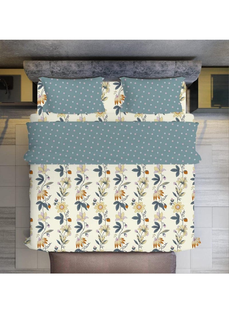 Subtlespreads Premium Premium Super King Size Bedsheets 108 x 108 with 2 Large Pillow Covers Extra Large Bedsheets 275 x 275 cms Lemon Flowers