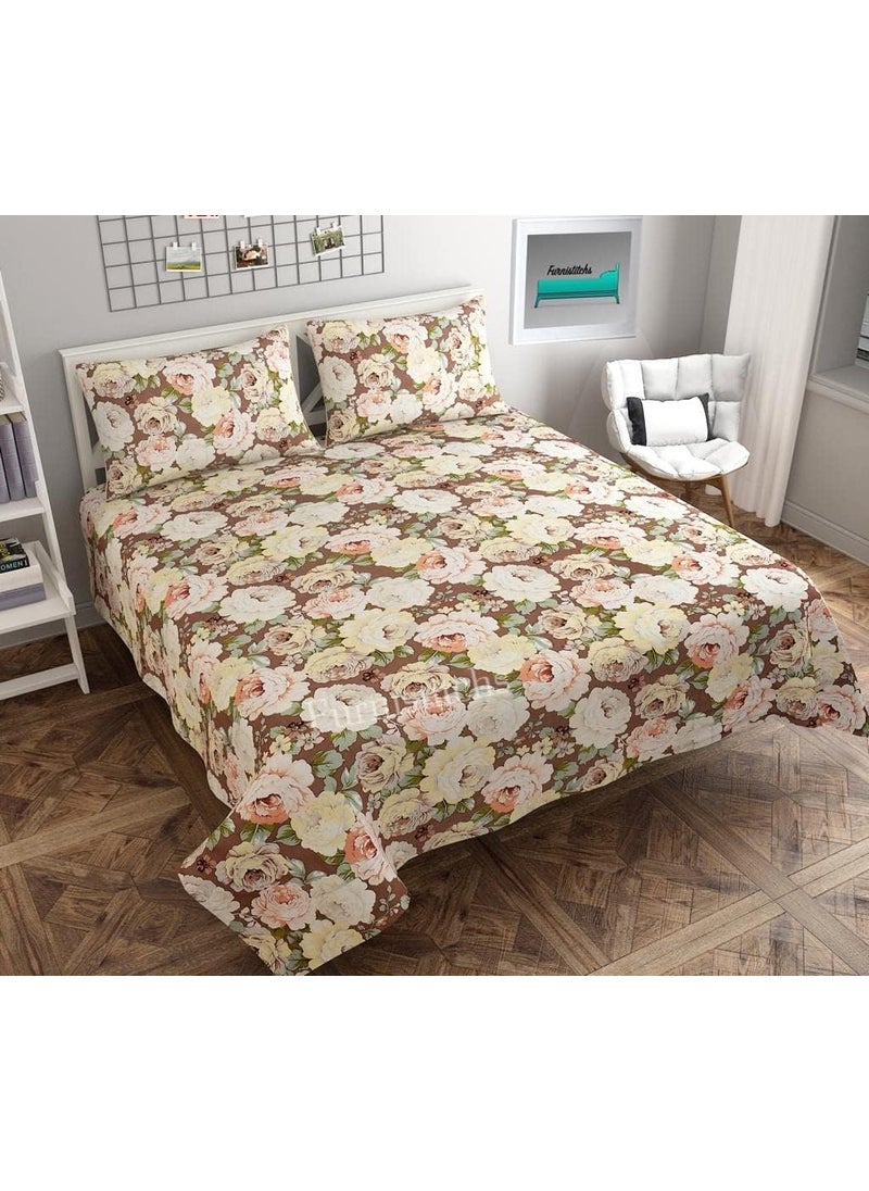 Subtlespreads Premium Premium Super King Size Bedsheets 108 x 108 with 2 Large Pillow Covers Extra Large Bedsheets 275 x 275 cms Brown Roses