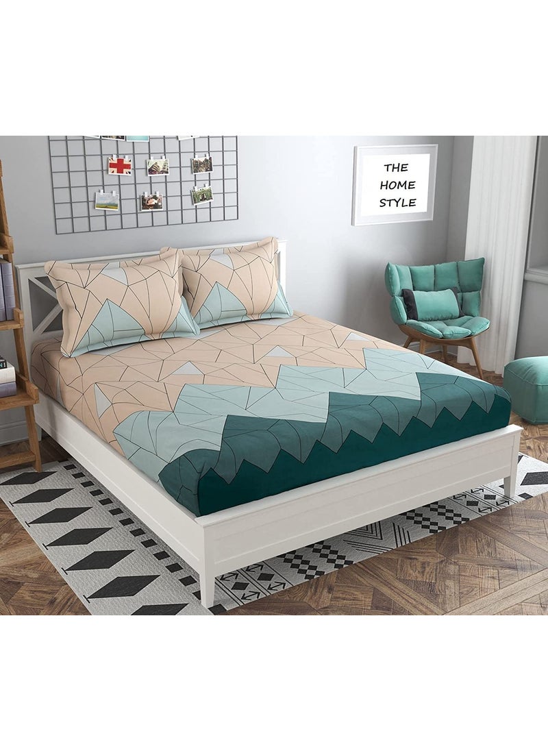THE HOME STYLE Cotton Feel Glace Cotton Elastic Fitted Printed King Size Double Bed Bedsheet with 2 Pillow Cover72x78 Pastel Green 300 350 threadcount