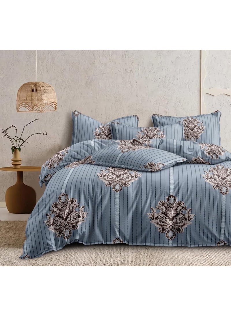 THE HOME STYLE Soft Cotton Super King Size XXL Printed Flat Double Bedsheet 108 X 108 Inches with 2 Pillow Cover Without Joint II 400 TC 9 Feet 108 x 108 Inches Super King Blue Eclipse