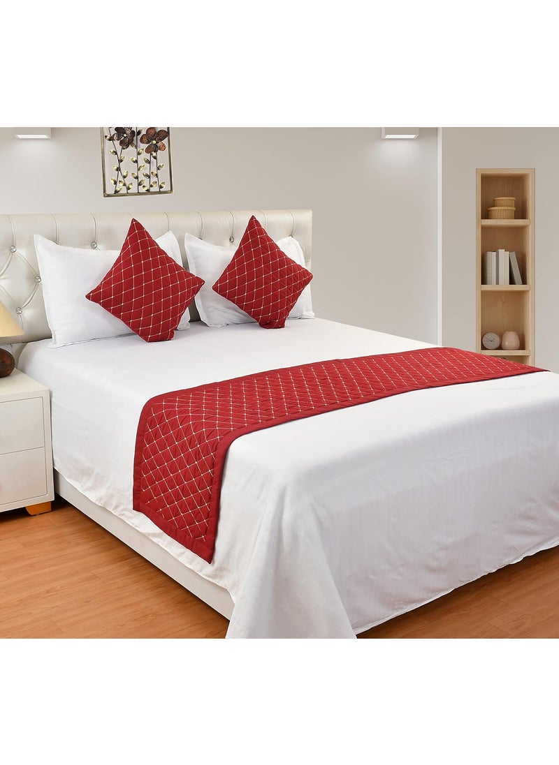 Harbell Home 200TC Solid Quilted Velvet Bed Runner Scarf with Matching Cushion CoversSlipcover Mattress ProtectorBed Linen ScarfDecorative Set for BedroomsGuestHotel Rooms Maroon