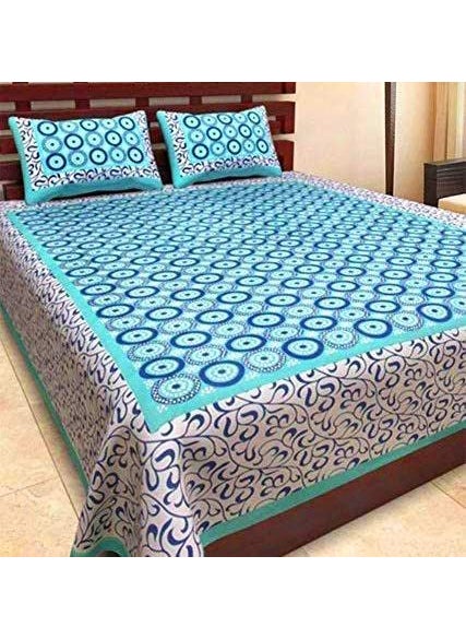 Jaipuri Style Rajasthani Jaipuri Double Bedsheet with 2 Pillow CoverBlue 06
