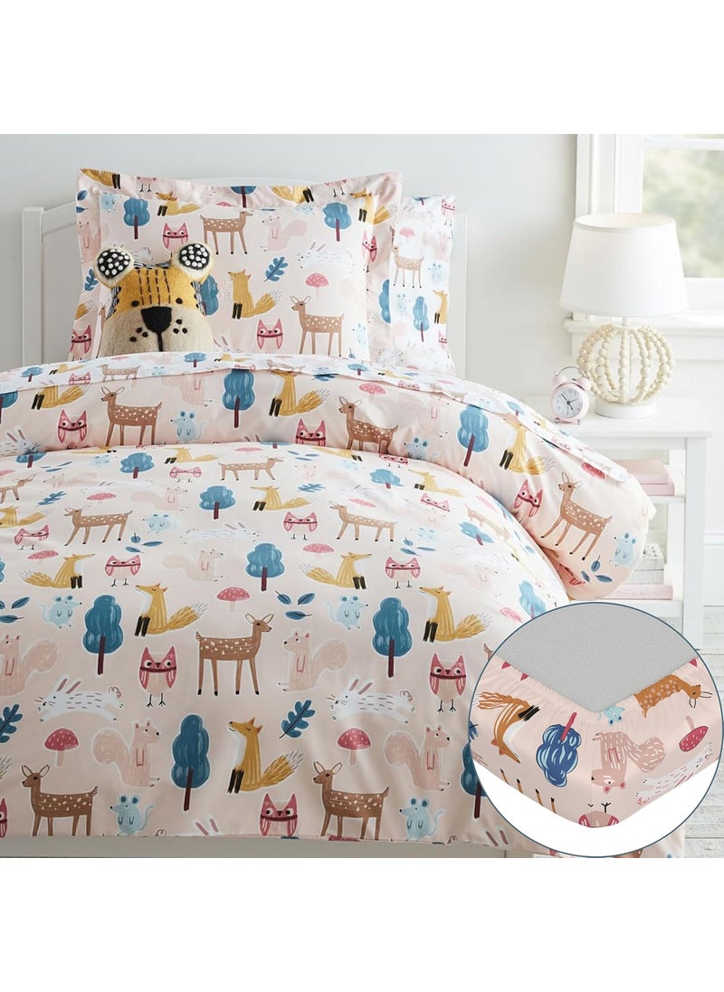 LORETO A QUALITY LINEN BRAND 100 Cotton Elastic Fitted Bedsheets Single Bed with 1 Pillow Cover Printed Fitted Bed Sheet for Single Size Mattress 78 x 36 Inch Pastel Pink Animal Pattern