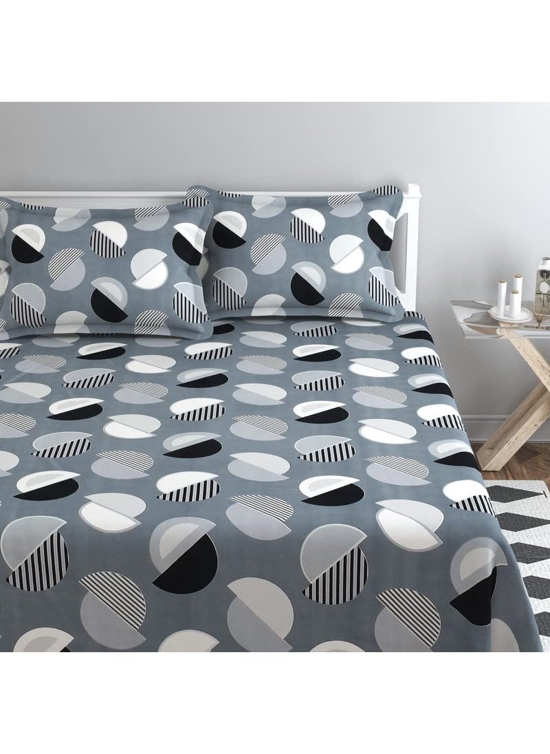 VAS COLLECTIONS 220 TC 100 Cotton Kingston Collection Super King Size Bedsheets with 2 King Size Pillow Covers Luxury Soft Sheets 3pcs Set 108x108 inches Grey Black