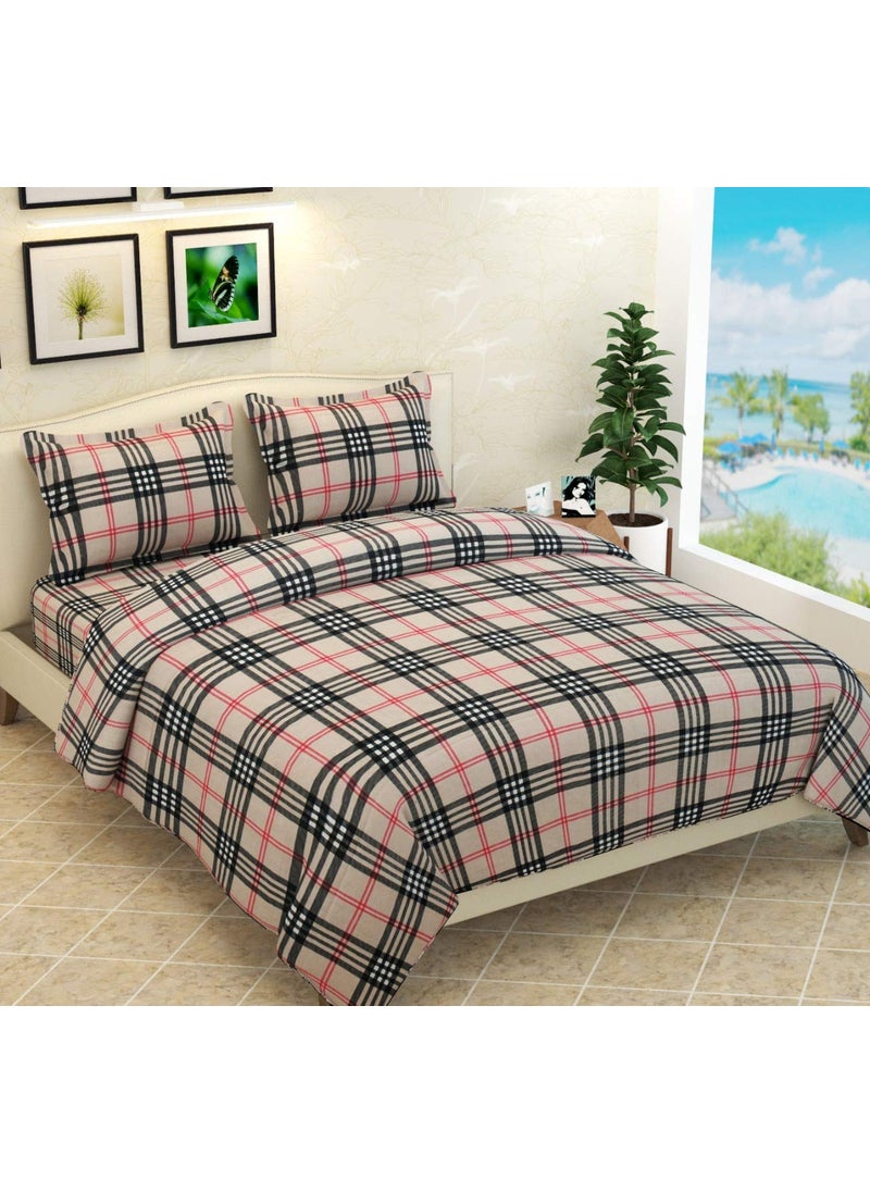 Temoli bedsheets for Double Bed Cotton Double bedsheets with 2 Pillow Covers Cotton 90x100 inch BrownStripes