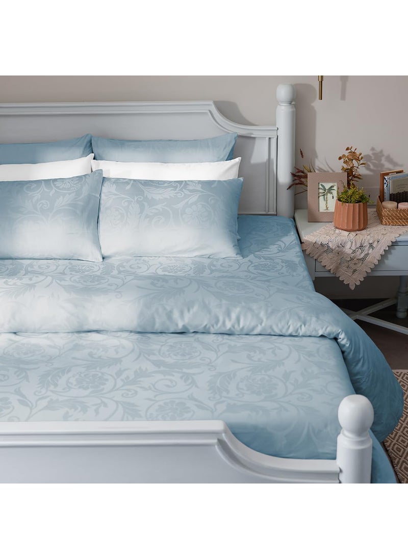 Blue Dahlia 100 Cotton Jacquard Printed Bedsheet Set DoubleKing Size Premium 300TC1 Flat Sheet 108x1082 Pillow Covers18x28 SA 8000 Oeko TEX Certified Pale Blue