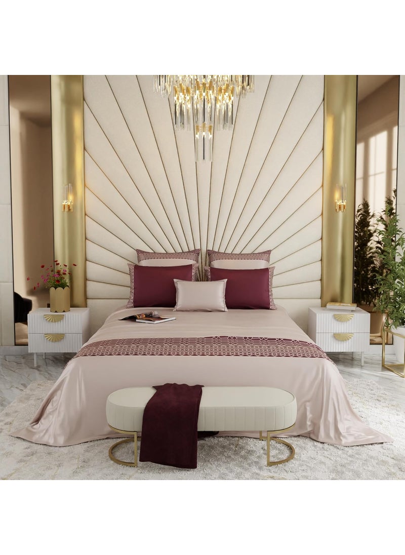 Stoa Paris Crown of Versailles 6Piece Bedsheet Set Satin Bedsheet for King Size Bed with Pillow Covers Euro Long Cushion Covers Quick Dry Fabric Champagne Velvet Wine