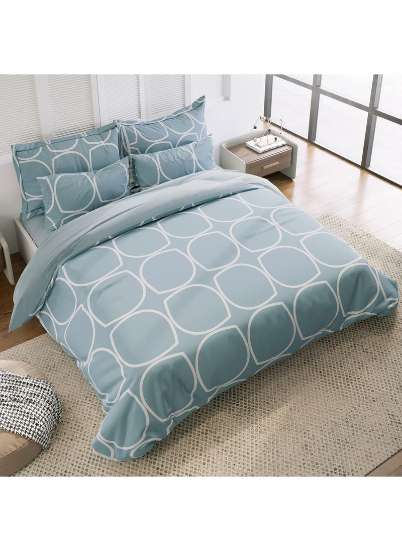 THE HOME STYLE Supersoft Cotton Feel Glace Cotton King Size Printed Flat Double Bedsheet wih 2 Pillow Cover II 400 TC 90x100 Inch King Cadet Grey