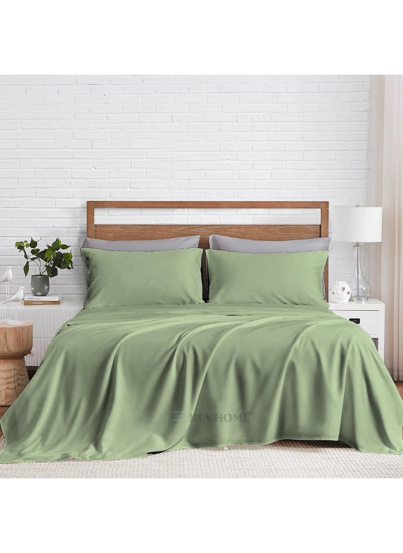 IRA HOME 100 Bamboo Organic 4Pieces King Size Bed Sheet Set Viscose Luxuriously Soft Cooling Double Stitching Pack of 4 1 Flat Sheet 1 Fitted Sheet 2 Pillowcases Moss