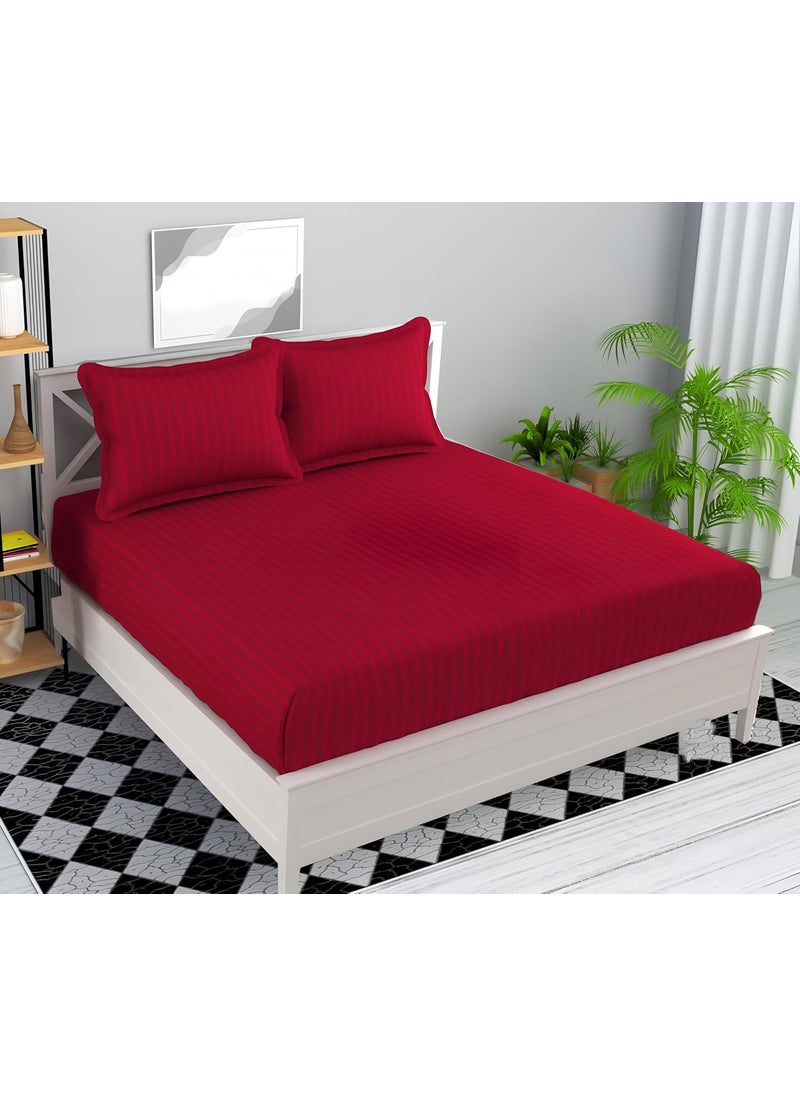 STARNSTYLE Microfiber Premium Elastic Fitted Striped Bedsheet with 2 Pillow Covers 78 x 72 King Size Maroon