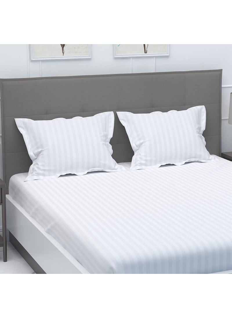 Furnistitchs Premium Glace Cotton Satin Stripes Bedsheets for Double Bed 90x100 inches with 2 Pillow Covers for Bedroom Hotels Guest House White King