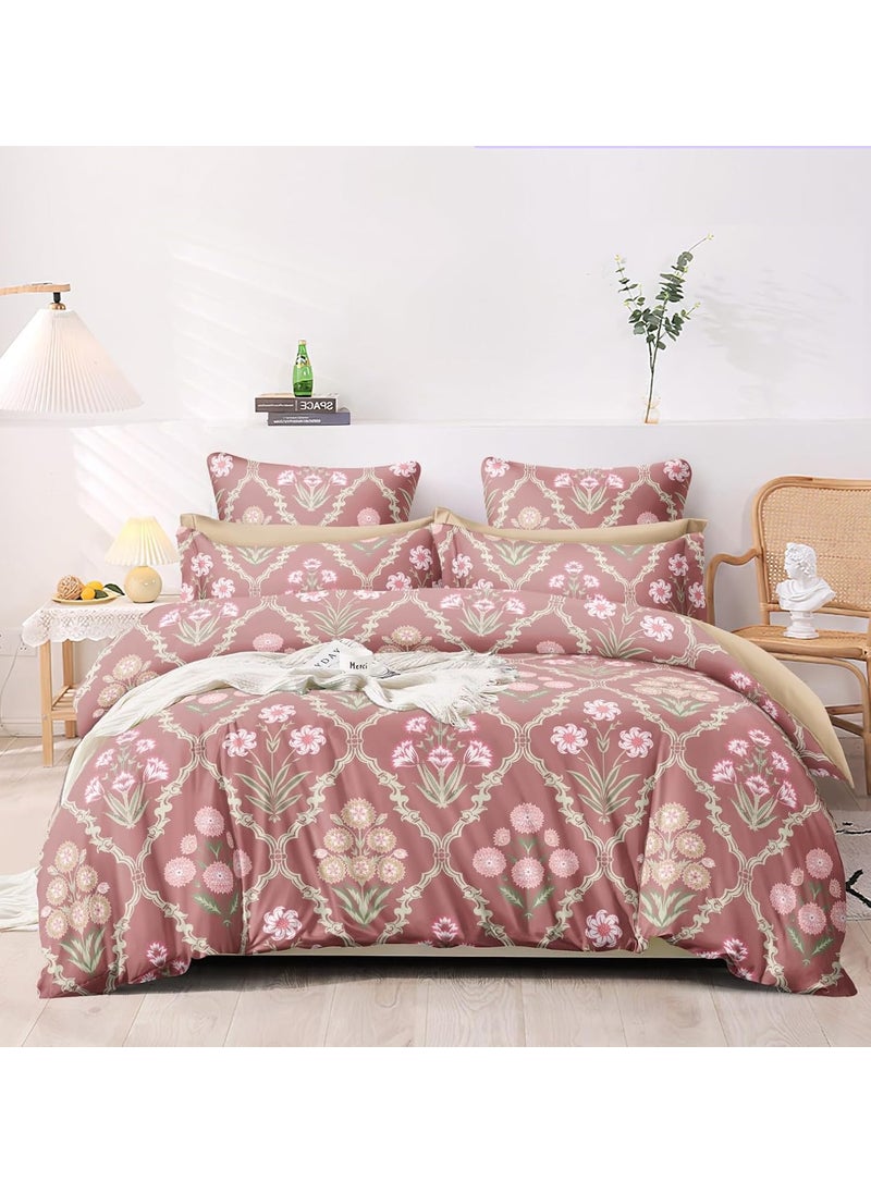 Harbell Home 250 GSM 400 TC Cotton Bedding Set with Comforter Double Bed King Size 108x108 Inches with Matchinig Bedsheet and 2 Pillow Covers 4 Piece Bedding Set Pink
