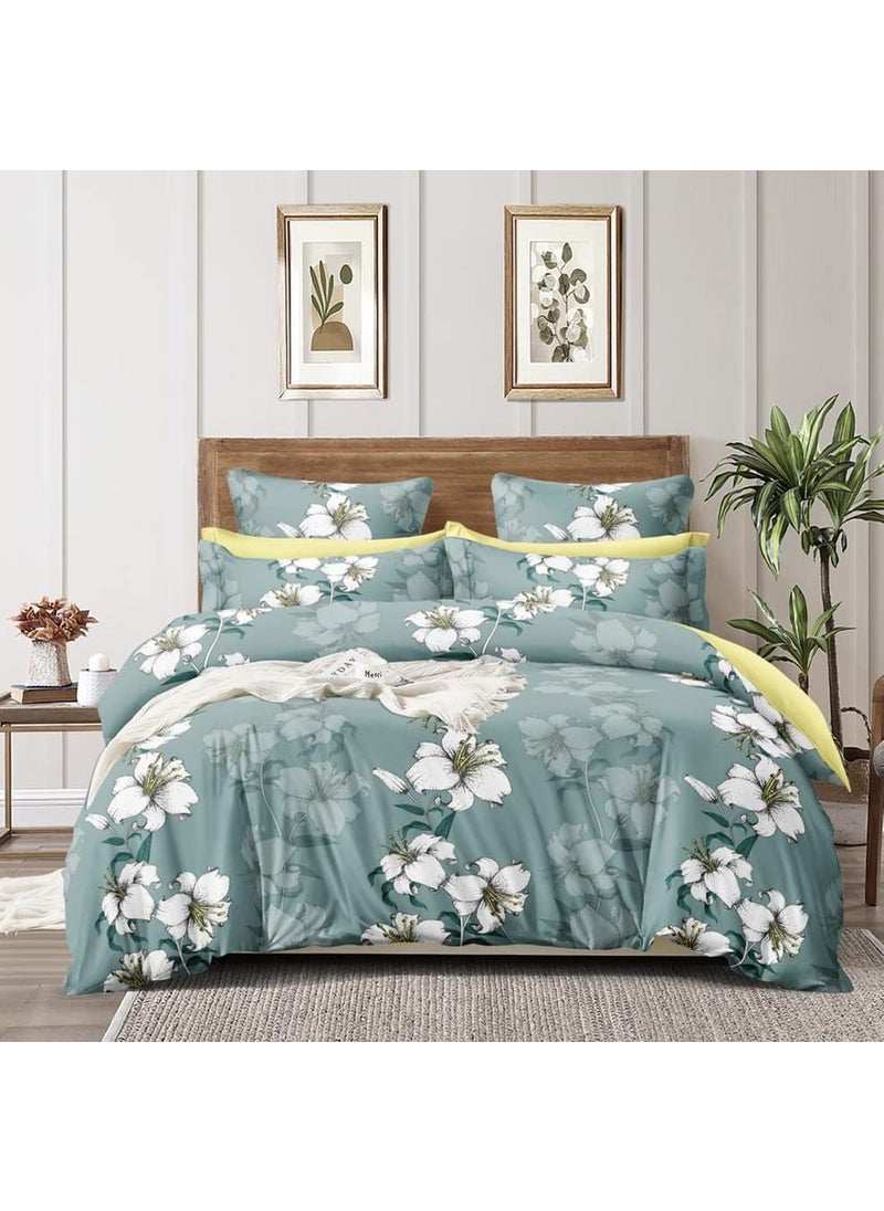 Furnistitchs Glace Cotton Double Bed Bedsheets with 2 Pillow Covers King Size Bedsheets 90x100 inches Green Lilies