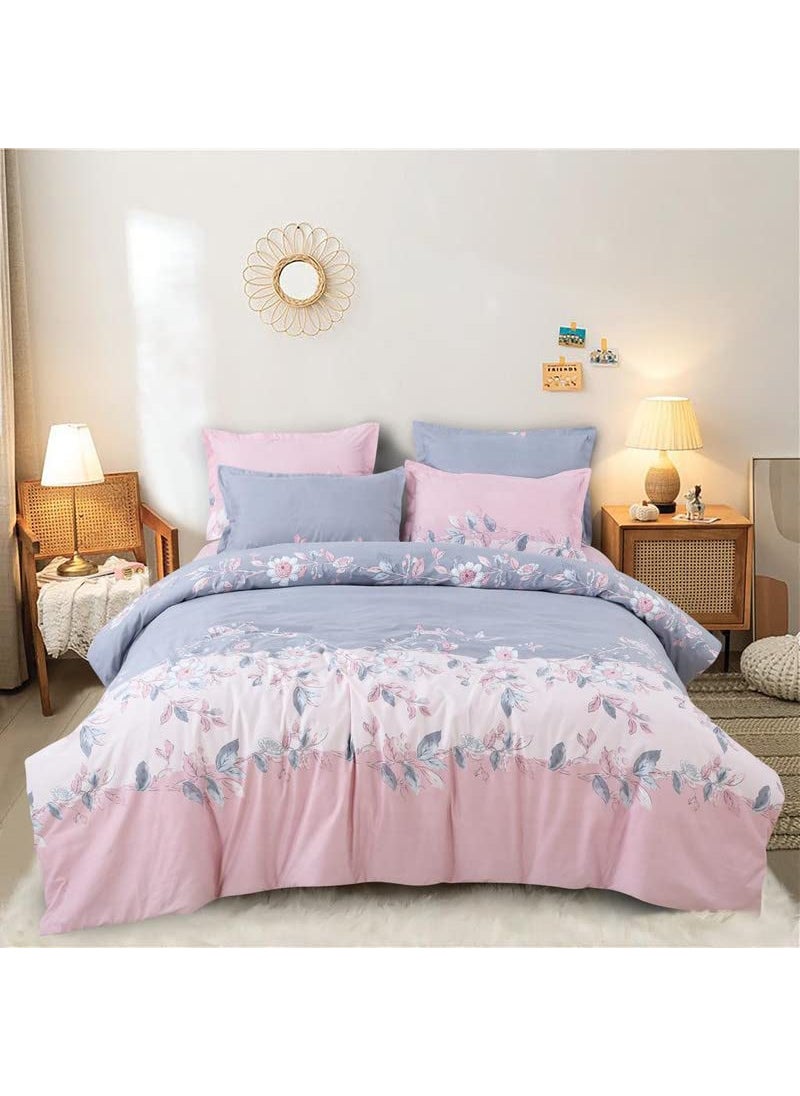 YKC 160 TC Glace Cotton Multi Color Graphic Printed Bedsheet for Double Bed with 2 Pillow Cover King Size Multicolor Blue Pink White
