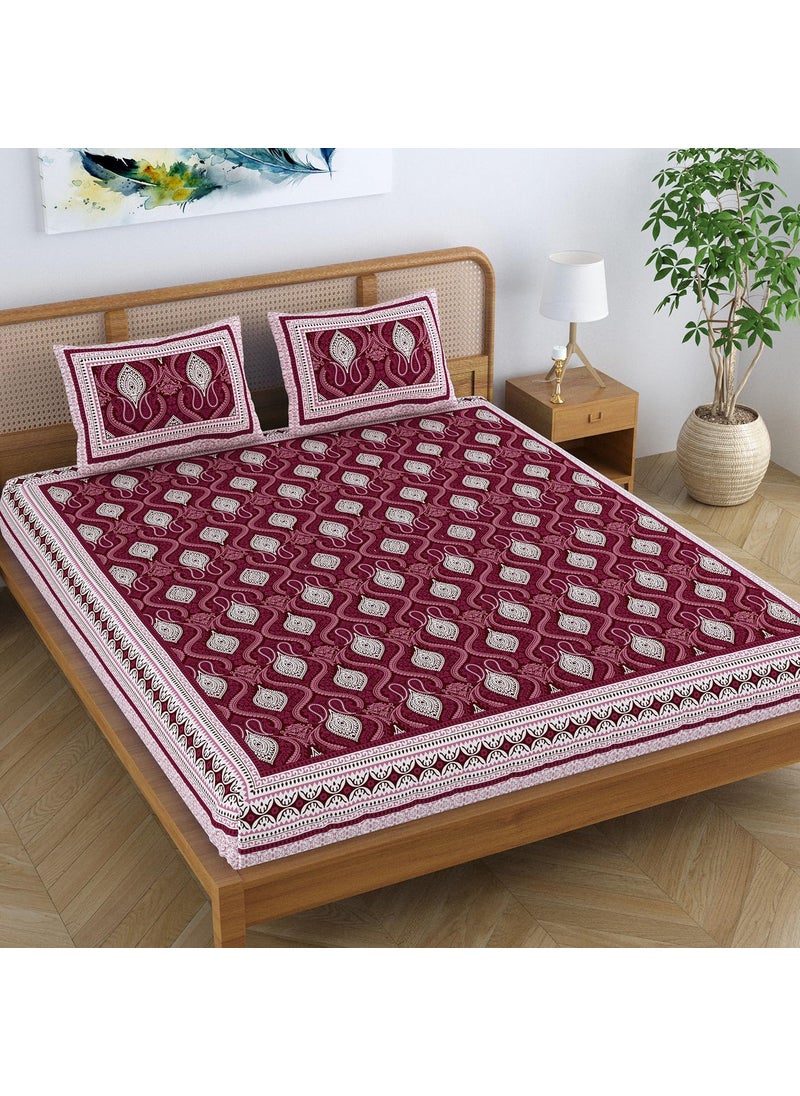 Colorish Cotton Blend Traditional Jaipuri Paisley Printed Bedsheet for Double Bed King Size with 2 Pillow Covers Maroon Luxurious Comfort and Timeless Elegance Proudly Made in India