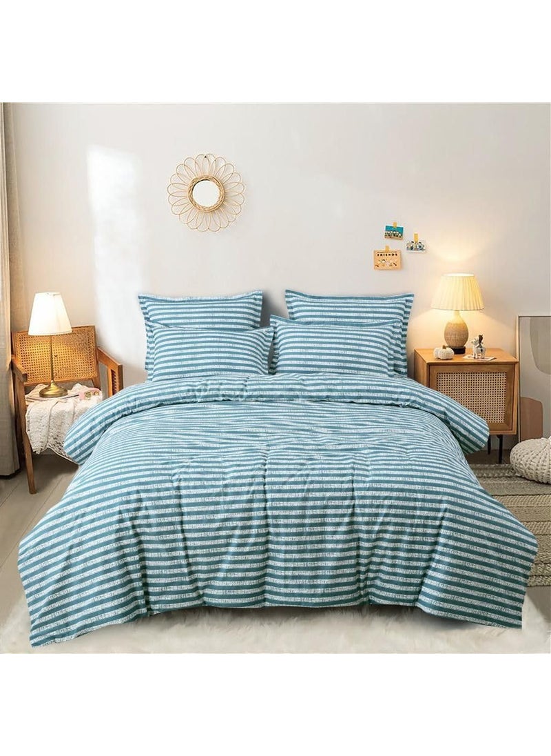 DECOR2ADMIRE 300 Thread Count Cotton Queen Size Printed Double Bedsheet with Two Pillow Covers for Home Dark Green Stripes 90 x 100 Flat