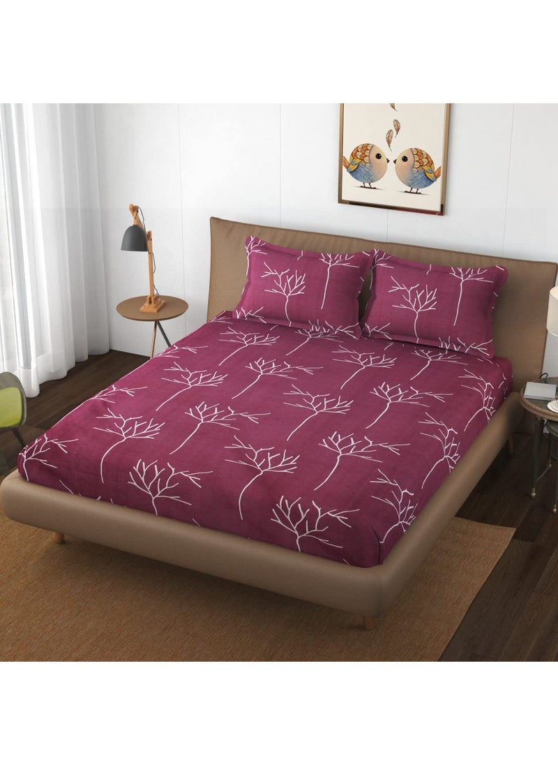 DECOR2ADMIRE 300 Thread Count Glace Cotton Printed Soft Double Bedsheet for Double Bed with Two Pillow Covers for Home 90 x 100 Inches Purple Floral
