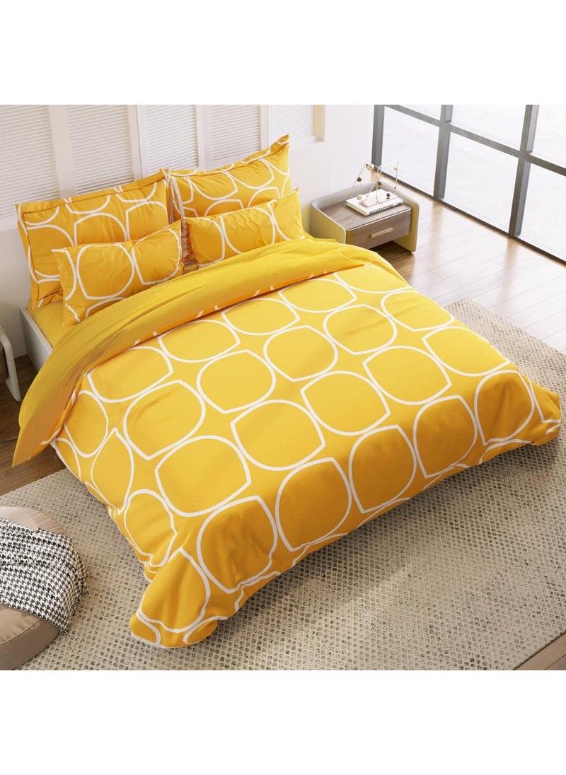 Subtlespreads Premium Microfiber Double King Size Bedsheets with 2 Pillow Covers 90x100 inches Bedspread for Double Bed 230x245 cms Oval Geometric Pattern Double 90X100 Yellow