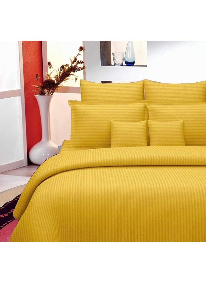 Fablicious Glace Cotton Satin Striped Plain Bedsheet for Double Bed King Size with Two Pillow Covers for HomeHotelsGuest House Yellow Color