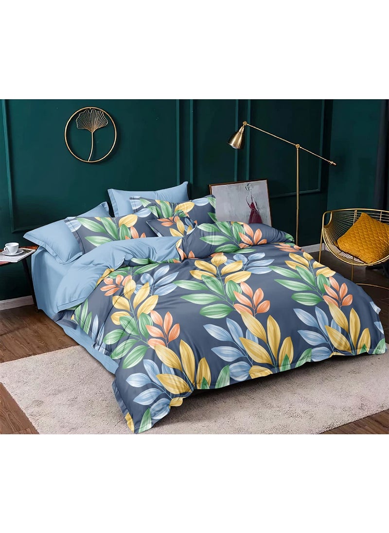 MORADO Premium 110 GSM Glace Cotton Floral Double Bedsheet with 2 King Size Pillow Covers Blue 90X100 Inches