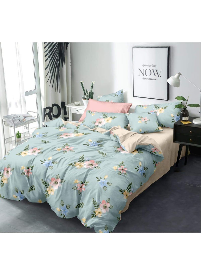 MORADO Glace Cotton 160 TC Floral Double Bedsheet with 2 King Size Pillow Covers Light Green 90 X 100 Inches