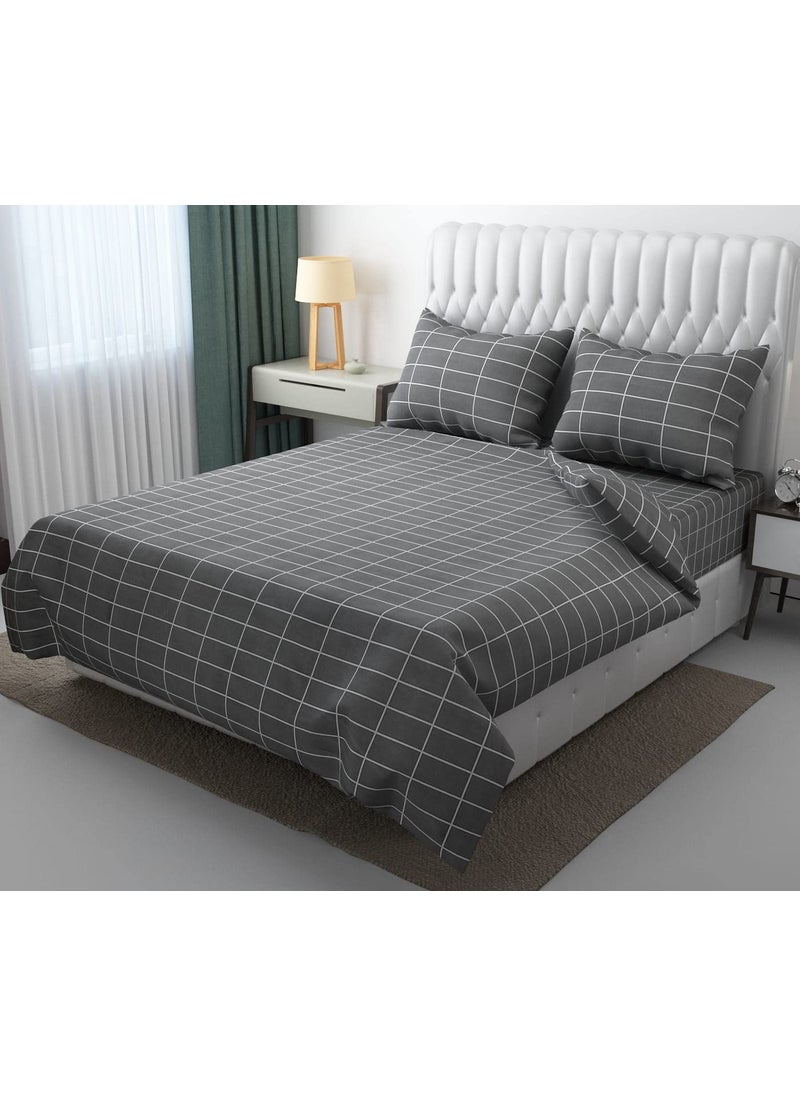 DECOR2ADMIRE 210 TC Glace Cotton Plain Solid Geometric Bedsheet for Double Bed with 2 Pillow Covers for Home 90 100 Inches Dark Grey
