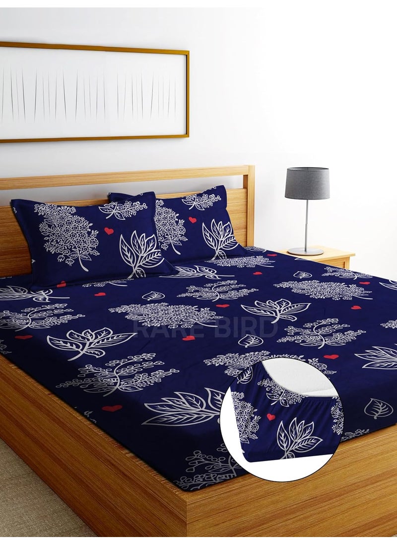 RAREBIRD 300 TC Cotton Feel All Around Elastic Fitted Queen Size Bedsheets Supersoft Elastic Fitted Double Bedsheet with 2 Pillow Covers Size 60x78x8 Inches