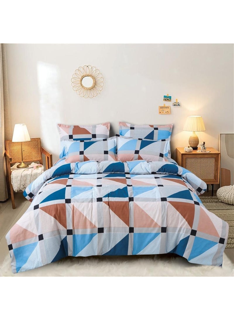 DECOR2ADMIRE 300 Thread Count Cotton Queen Size Printed Double Bedsheet with Two Pillow Covers for Home Blue Printed 90 x 100 Flat