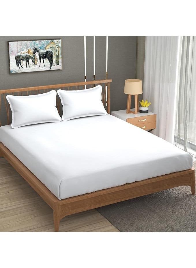 DECOR2ADMIRE 300 TC Premium Glace Cotton Solid Bedsheet for Double Bed with 2 Pillow Covers for Home Luxury in Every Thread 90 100 Inches SolidPlain White