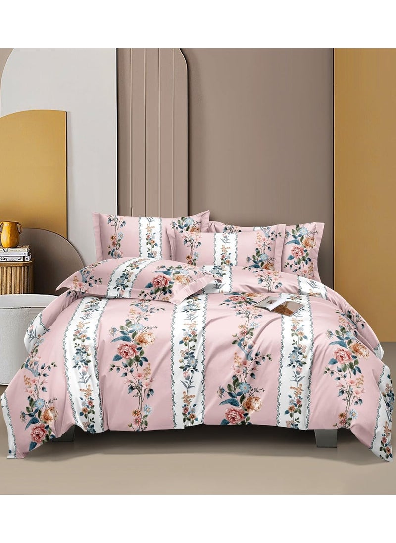DECOR2ADMIRE 300 TC Soft Glace Cotton Queen Size Abstract Printed Premium Double Bedsheet with Two King Size Pillow Covers for Home 90 x 100 Pink Floral