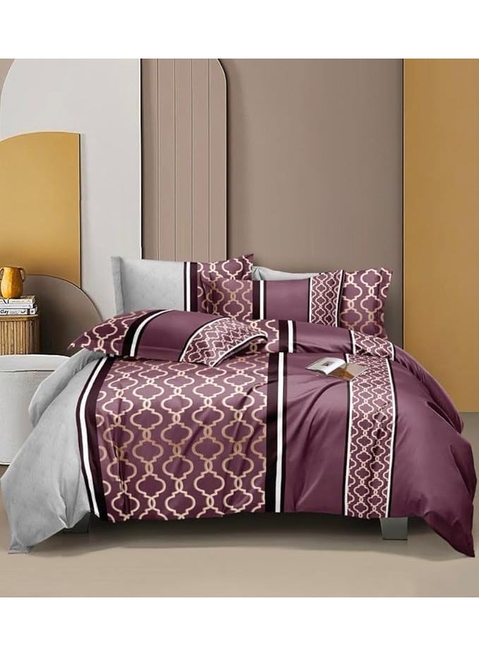DECOR2ADMIRE 300 TC Soft Glace Cotton Queen Size Abstract Printed Premium Double Bedsheet with Two King Size Pillow Covers for Home 90 Inches x 100 Inches Wine Multi Printed