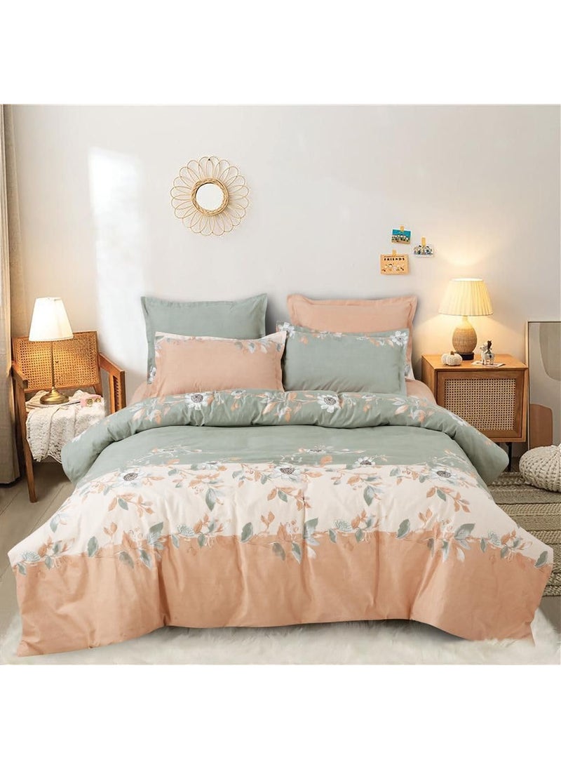 DECOR2ADMIRE 300 TC Soft Glace Cotton Queen Size Abstract Printed Premium Double Bedsheet with Two King Size Pillow Covers for Home 90 Inches x 100 Inches Peach Floral