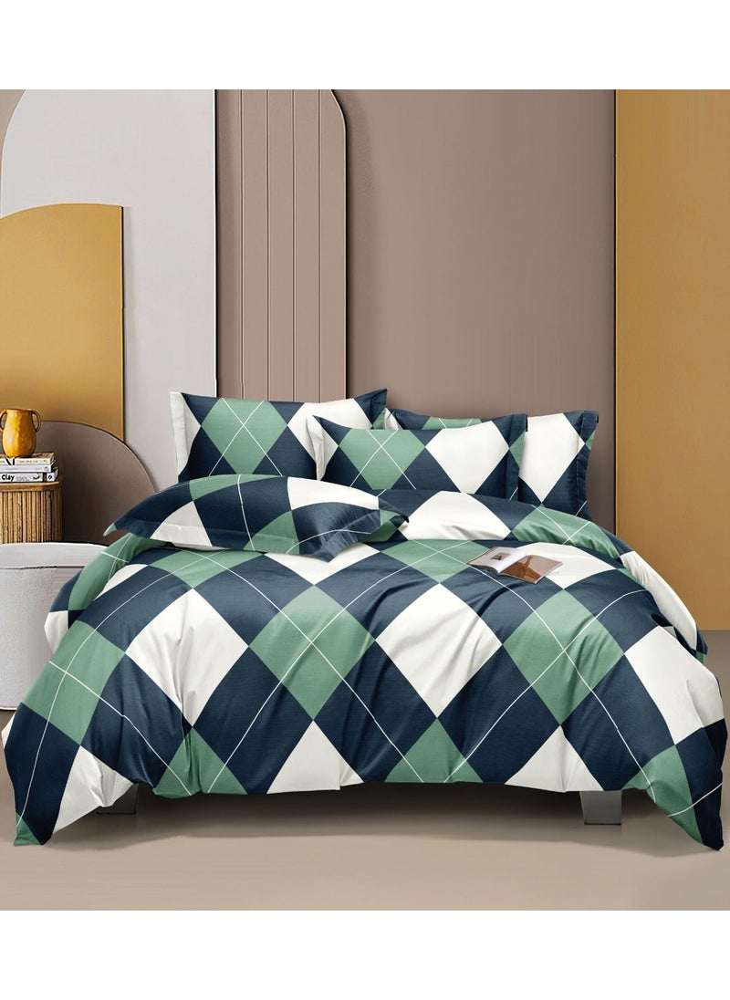 DECOR2ADMIRE 300 Thread Count Cotton Queen Size Printed Double Bedsheet with Two Pillow Covers for Home Green Geometric 90 x 100 Flat