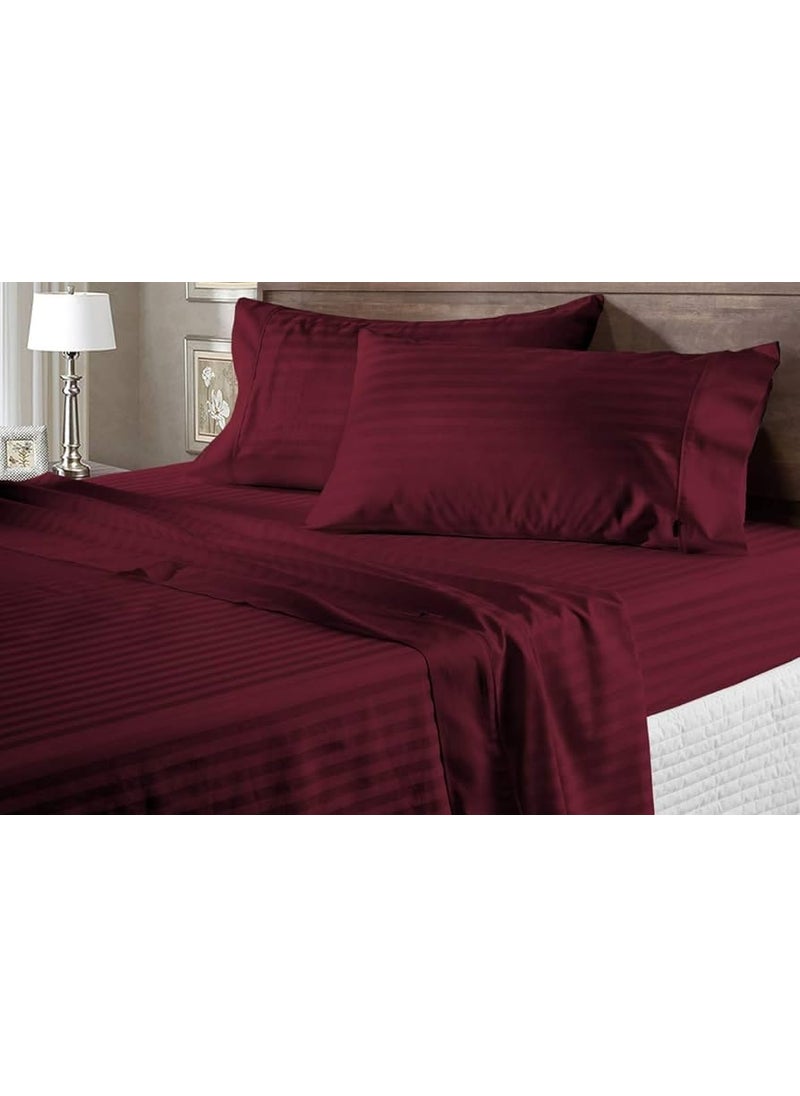 YUKU 210 TC Glace Cotton Satin Stripes Plain Bedsheet for Double Bed King Size with Two Pillow Covers