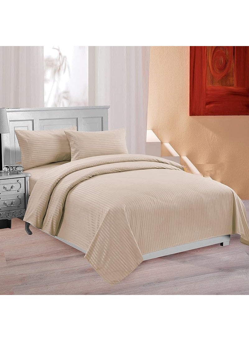 YUKU 210 TC Glace Cotton Satin Stripes Plain Bedsheet for Double Bed King Size with Two Pillow Covers