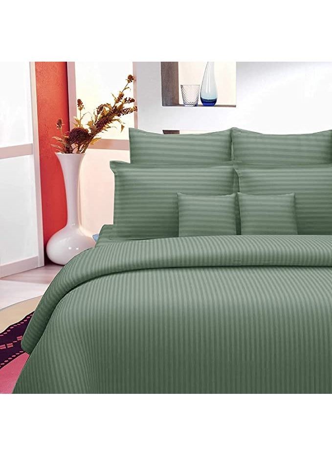 YUKU Glace Cotton Satin Stripe Bedsheet for Double Bed with Two Pillow Covers Size 90 x 100 Inch for HomeHotelsGuestHospitalHouseVillaPGs Pack of 1 Olive Green