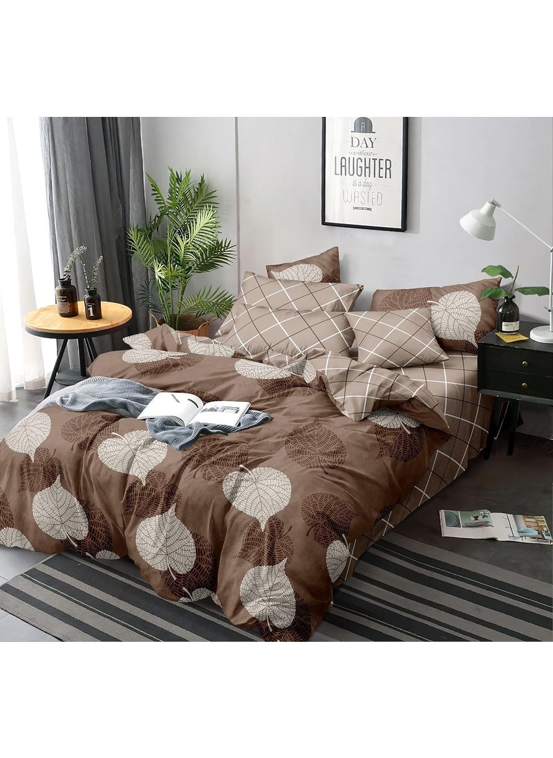 MORADO Premium Glace Cotton 100 GSM Checkered Double Bedsheet with 2 King Size Pillow Covers Brown 90X100 Inches