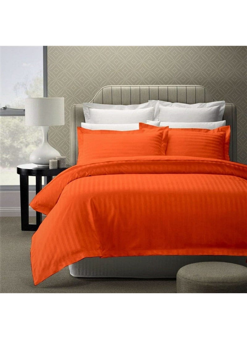 YKC Glace Cotton Satin Stripe Plain Color Bedsheet for Double Bed with Two Pillow Covers King Size 90 x 100 Inch Orange