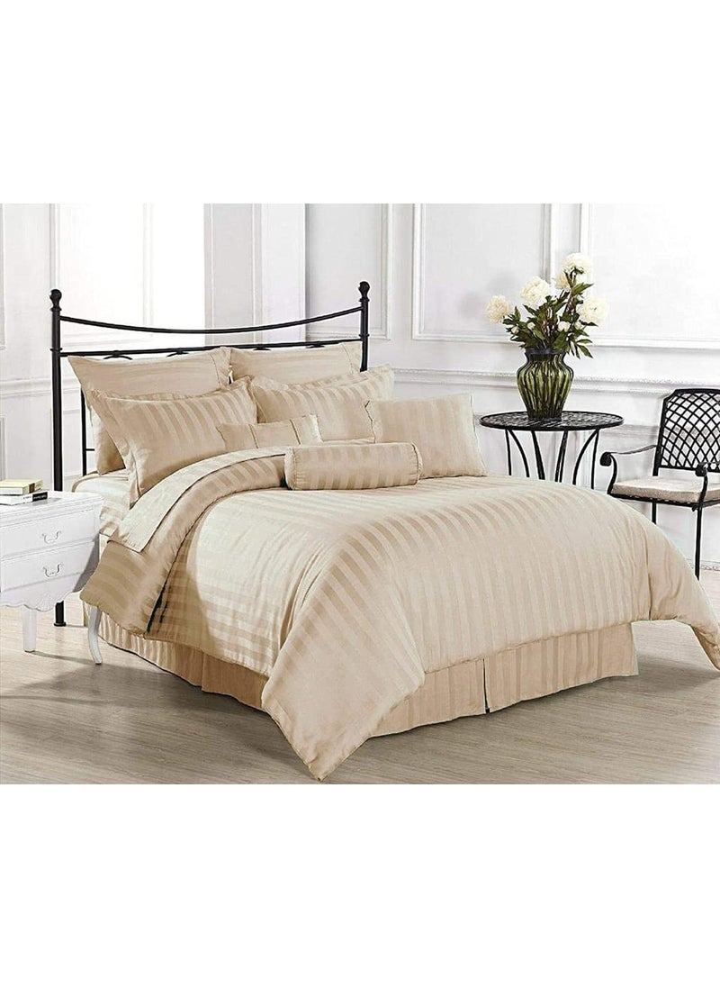 YKC Glace Cotton Satin Stripe Plain Color Bedsheet for Double Bed with Two Pillow Covers King Size 90 x 100 Inch Cream