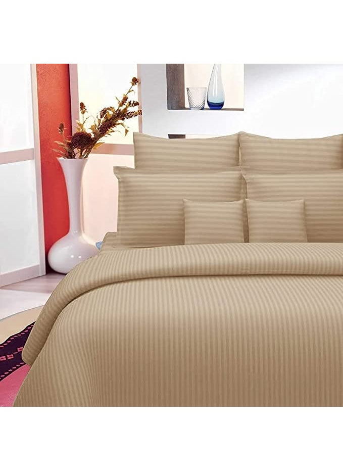 YUKU Glace Cotton Satin Stripe Bedsheet for Double Bed with Two Pillow Covers Size 90 x 108 Inch for HomeHotelsGuestHospitalHouseVillaPGs 1 Tan
