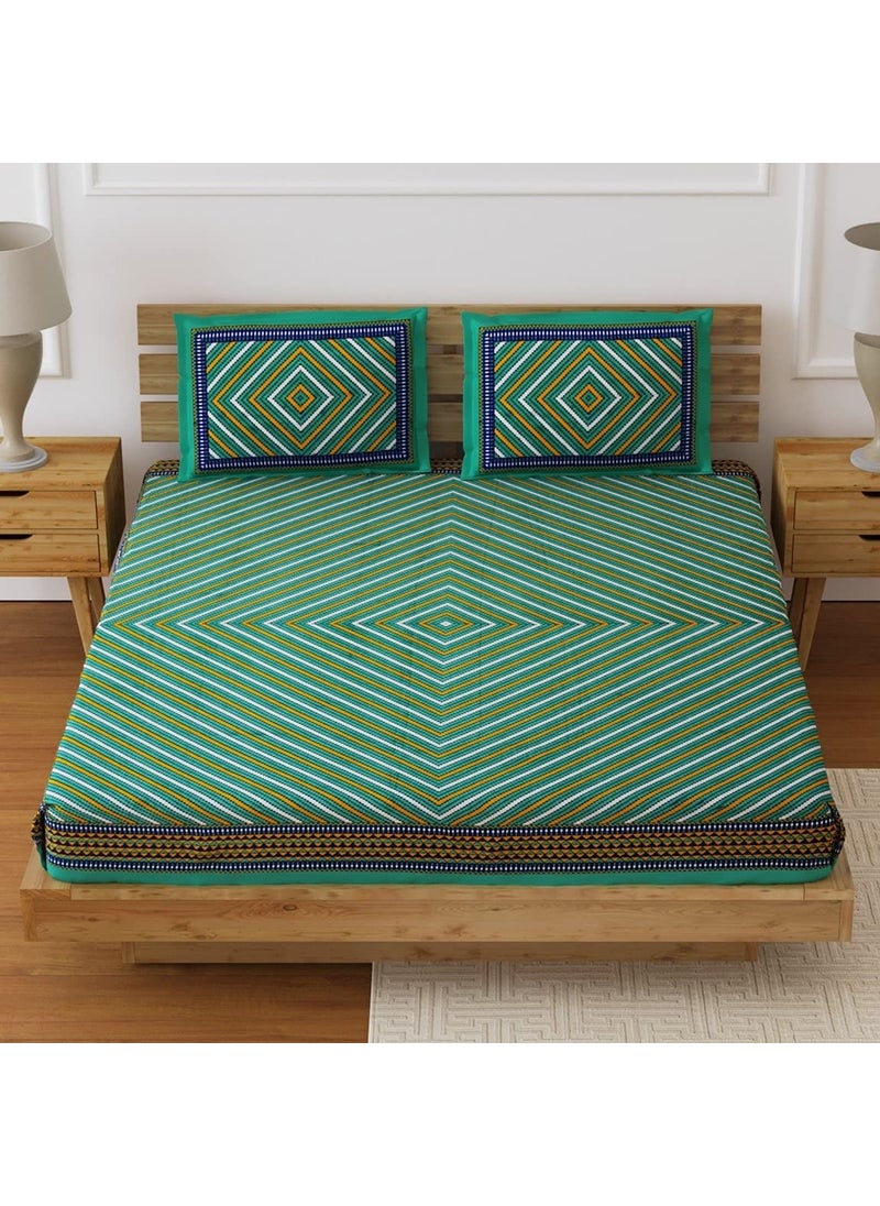 Living Roots Ethnic RajasthaniJaipuriSanganeri Block Print 100 Cotton Queen Size 90 100 Bedsheet with 2 Pillow Covers 30A