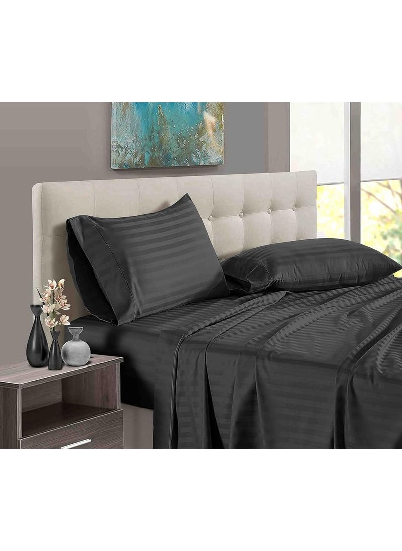 YUKU 210 TC Glace Cotton Satin Stripes Plain Bedsheet for Double Bed King Size with Two Pillow Covers