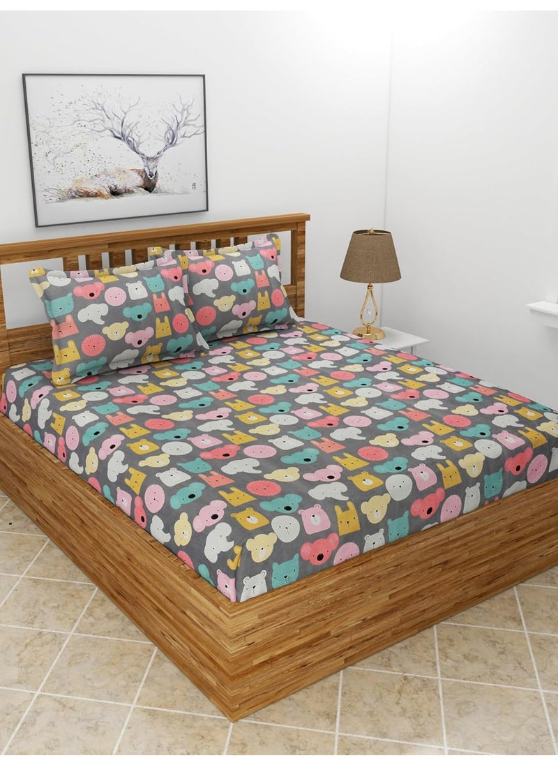 MORADO Premium Glace Cotton 210 TC Double Bedsheet with 2 King Size Pillow Covers 90x100 Inches Multicolor