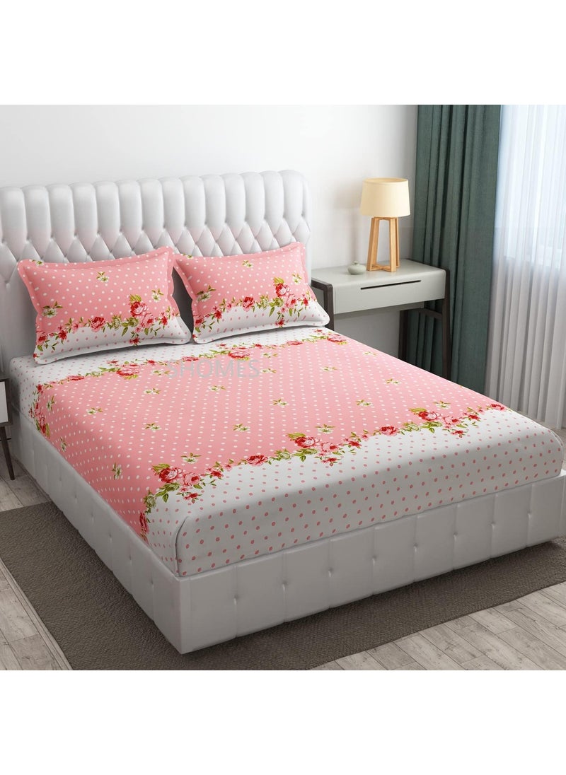 YaAkholic Elastic Fitted Queen Size Bedsheet with 2 Pillow Cover Elastic bedsheets Pink