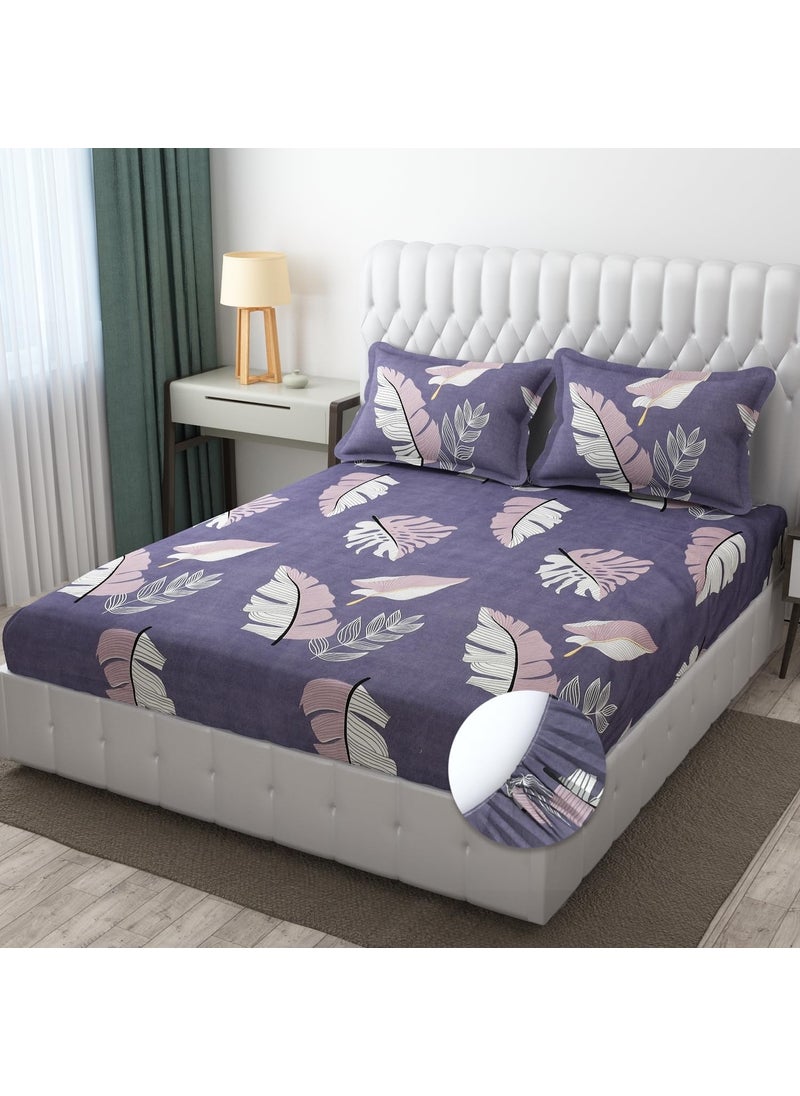 YaAkholic 220 TC Elastic Fitted Double King Size Bed Cotton Bedsheets with 2 Pillow Covers King Size 78 x 72 Lruxurious Bedding Set for Ultimate Comfort and Style Purple