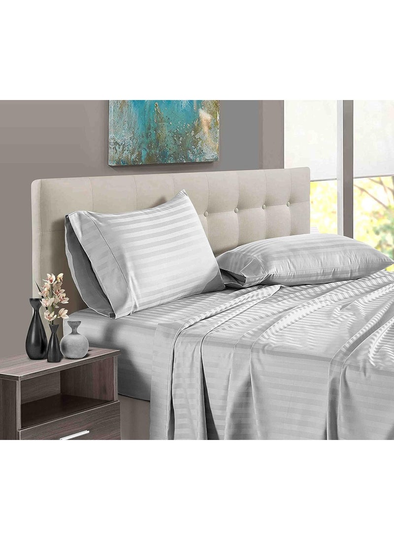 YUKU 210 Tc Satin Stripe Double Bedsheet Queen 90x100 inches for HomeHotelsGuest HouseVillas Silver