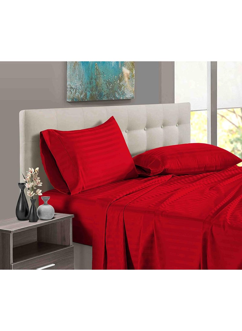 YUKU 210 Tc Satin Stripe Double Bedsheet Queen 90x100 inches for HotelsHomesHospitals Red